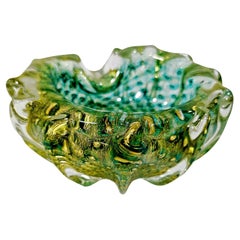 Gold & Teal Green Murano Glass Barovier & Toso Bullicante Bowl / Ashtray