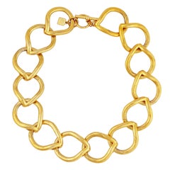 Gold Teardrop Link Chain Choker Necklace By Anne Klein, 1980s