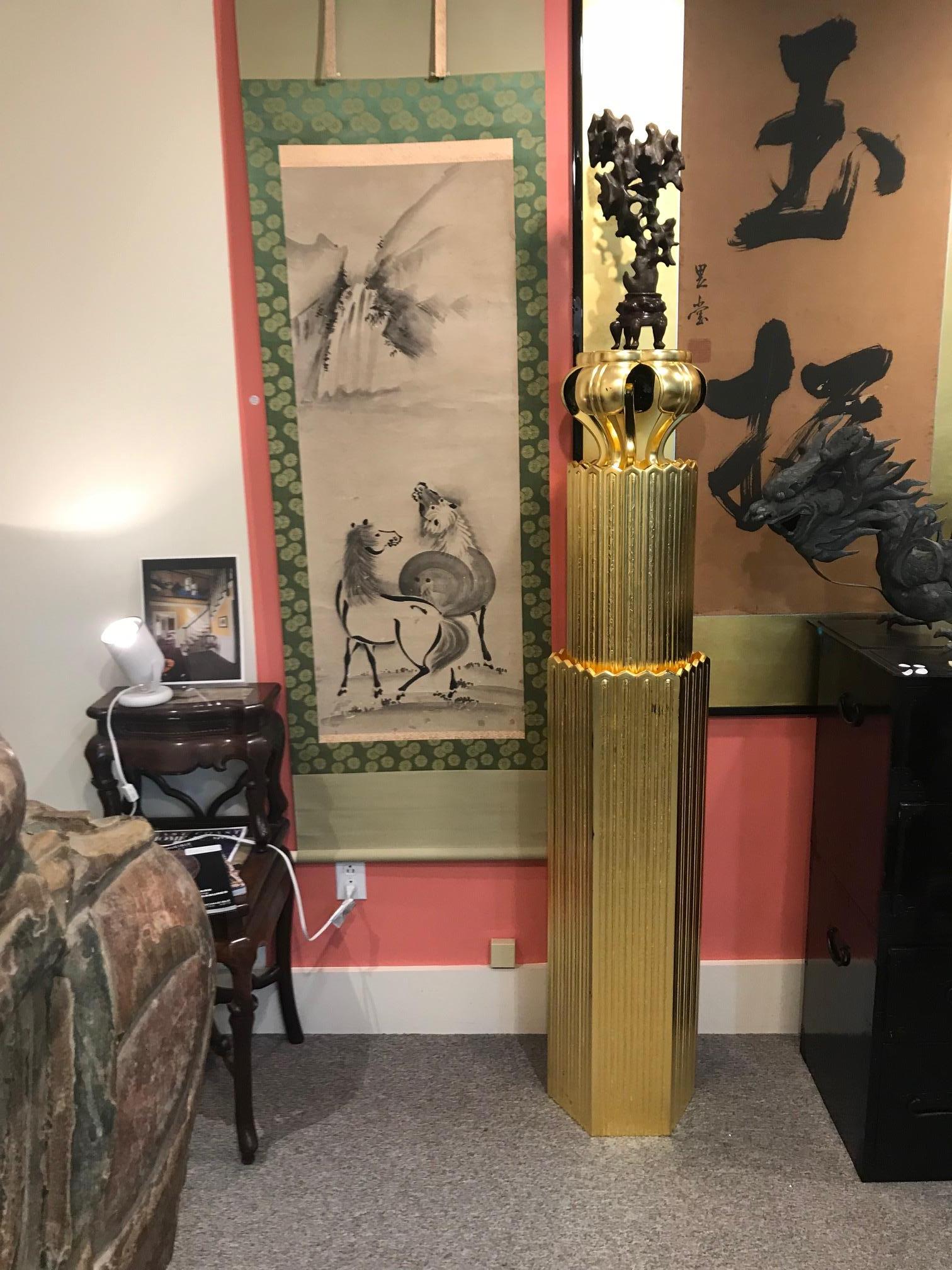 Gold Temple Columns Pair of Glistening Display Possibilities Old Japan 7