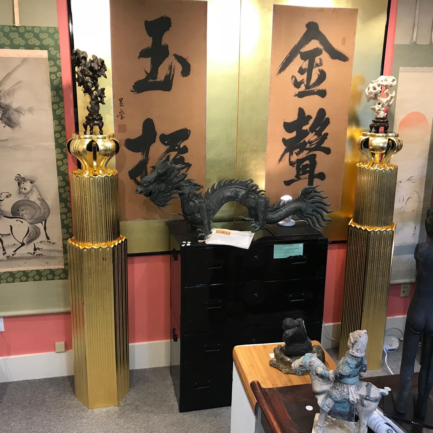 Japanese Gold Temple Columns Pair of Glistening Display Possibilities Old Japan