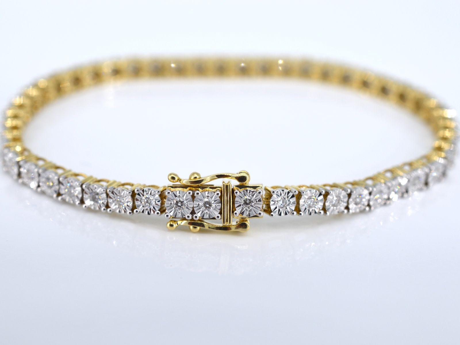 Brilliant Cut Gold Tennis Bracelet with Diamonds 1.20 Carat For Sale