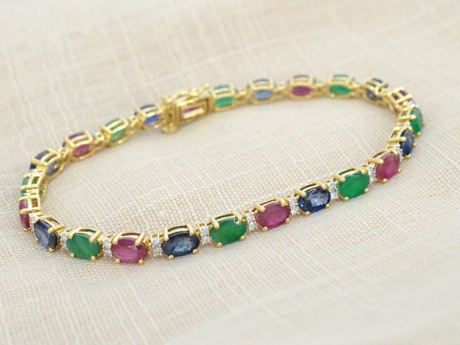 Contemporary Gold Tennis Bracelet with Diamonds and Sapphire, Ruby, Emerald For Sale