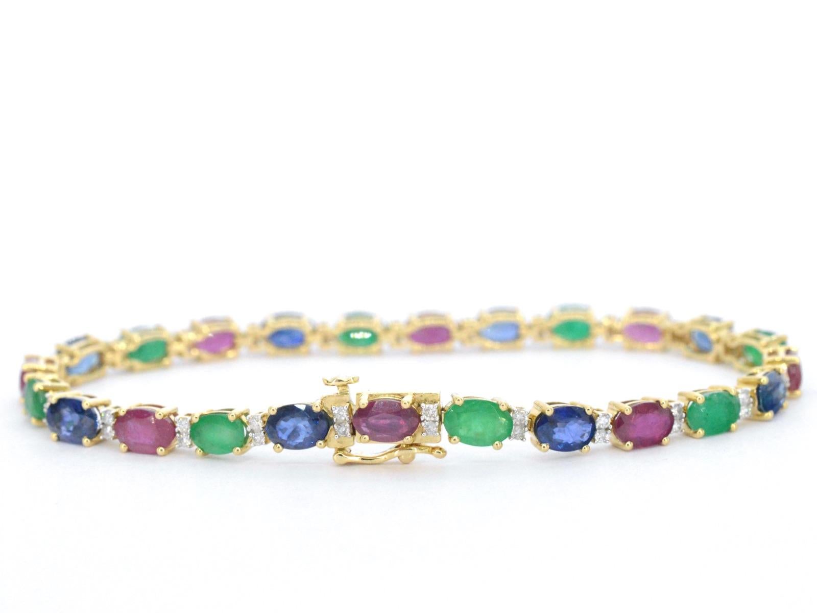 Brilliant Cut Gold Tennis Bracelet with Diamonds and Sapphire, Ruby, Emerald For Sale