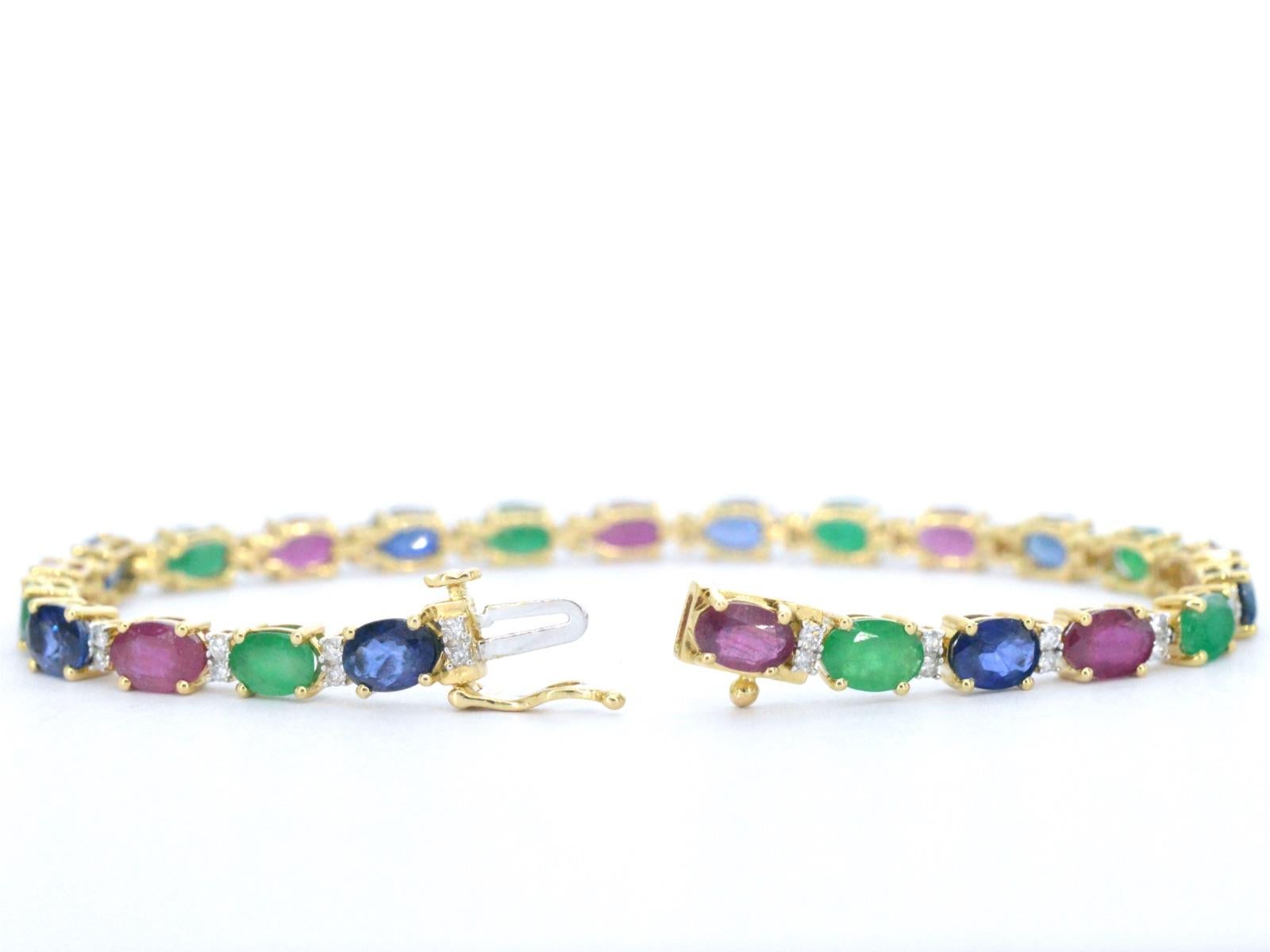 Bracelet tennis en or avec diamants, saphirs, rubis et émeraudes Neuf - En vente à AMSTELVEEN, NH