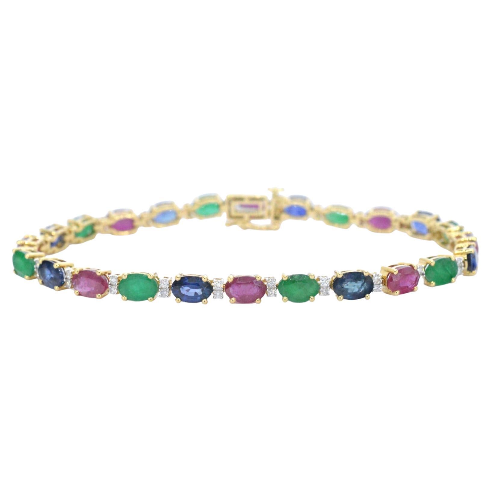 Gold Tennis Bracelet with Diamonds and Sapphire, Ruby, Emerald