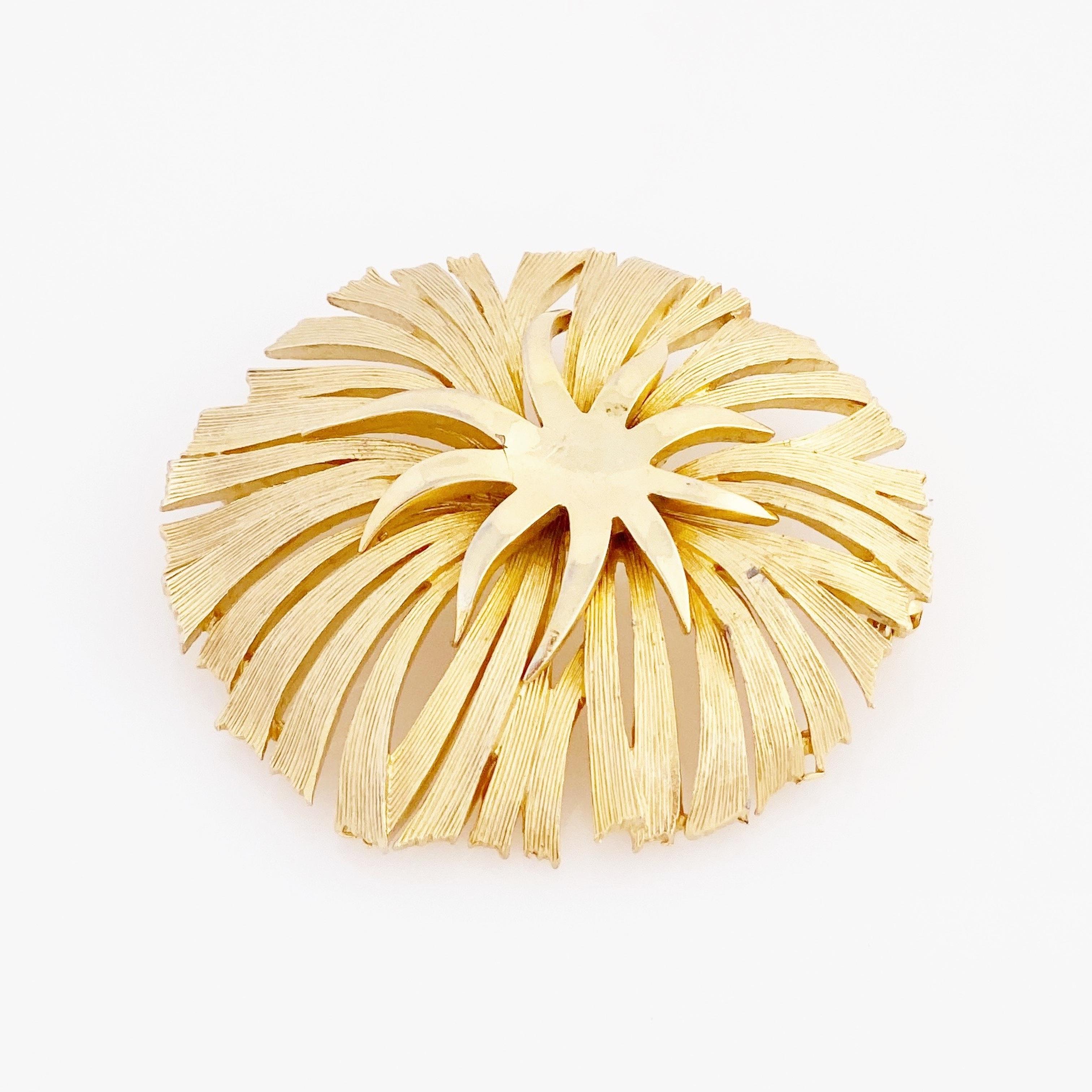 Women's Gold Textured Abstract Burst Brooch, 1960s