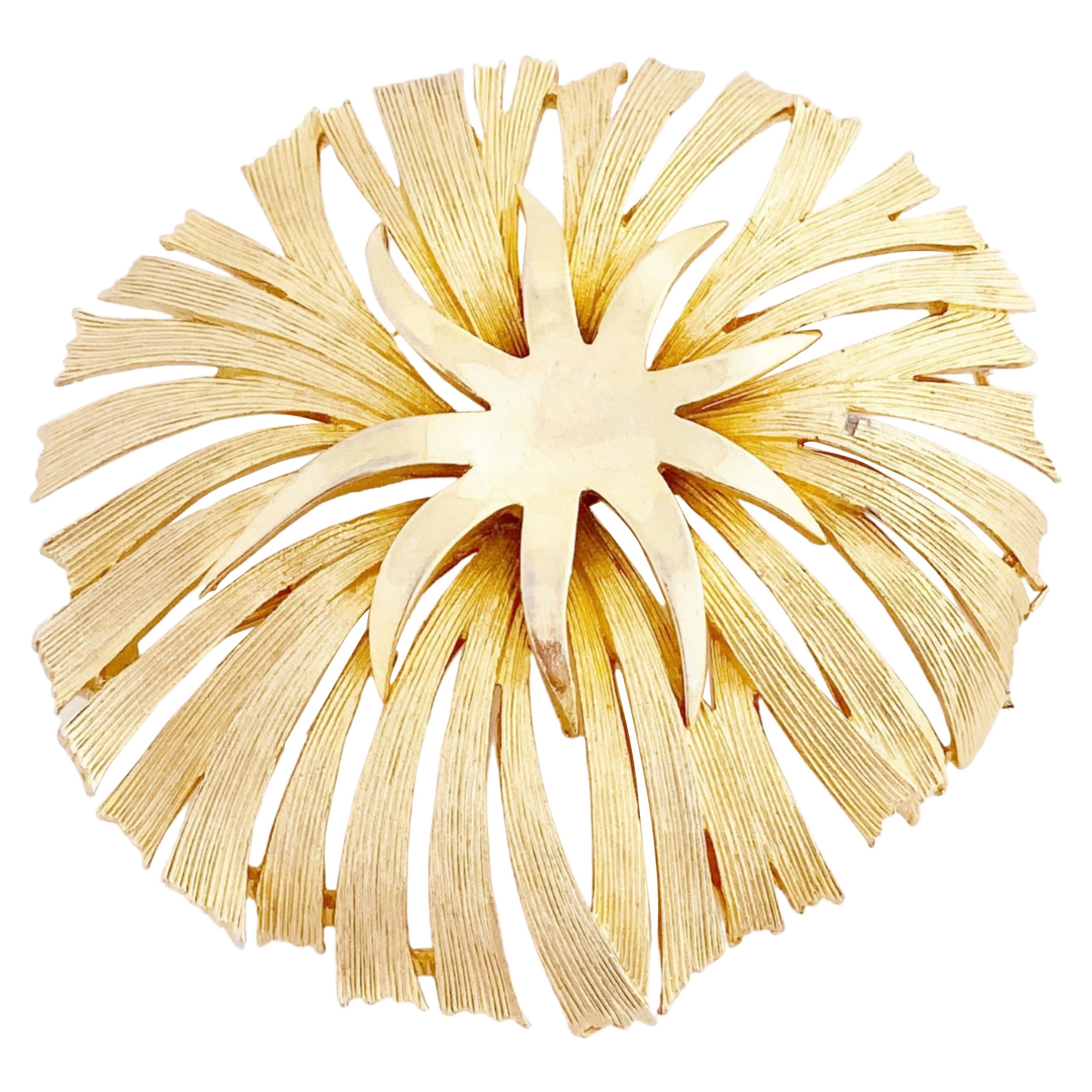 Gold Textured Abstract Burst Brooch, 1960s