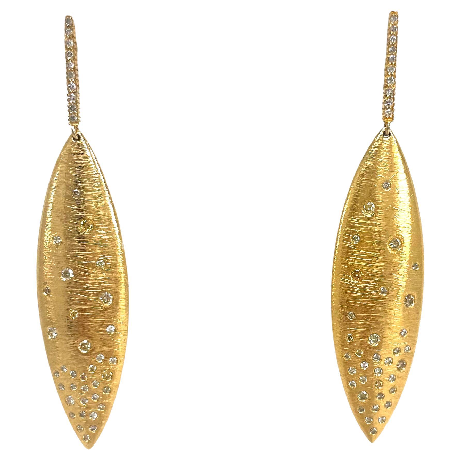 Women's Gold Textured Earrings with Diamond Clusters For Sale
