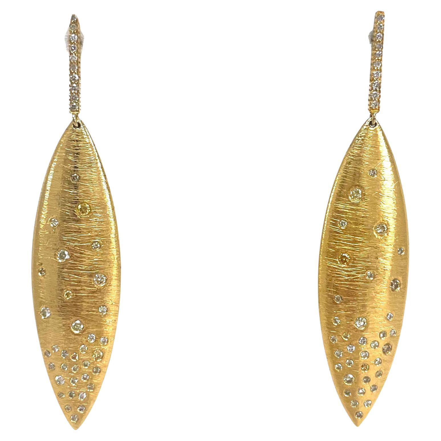 Gold Textured Earrings with Diamond Clusters For Sale 2