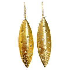 Gold Textured Earrings with Diamond Clusters