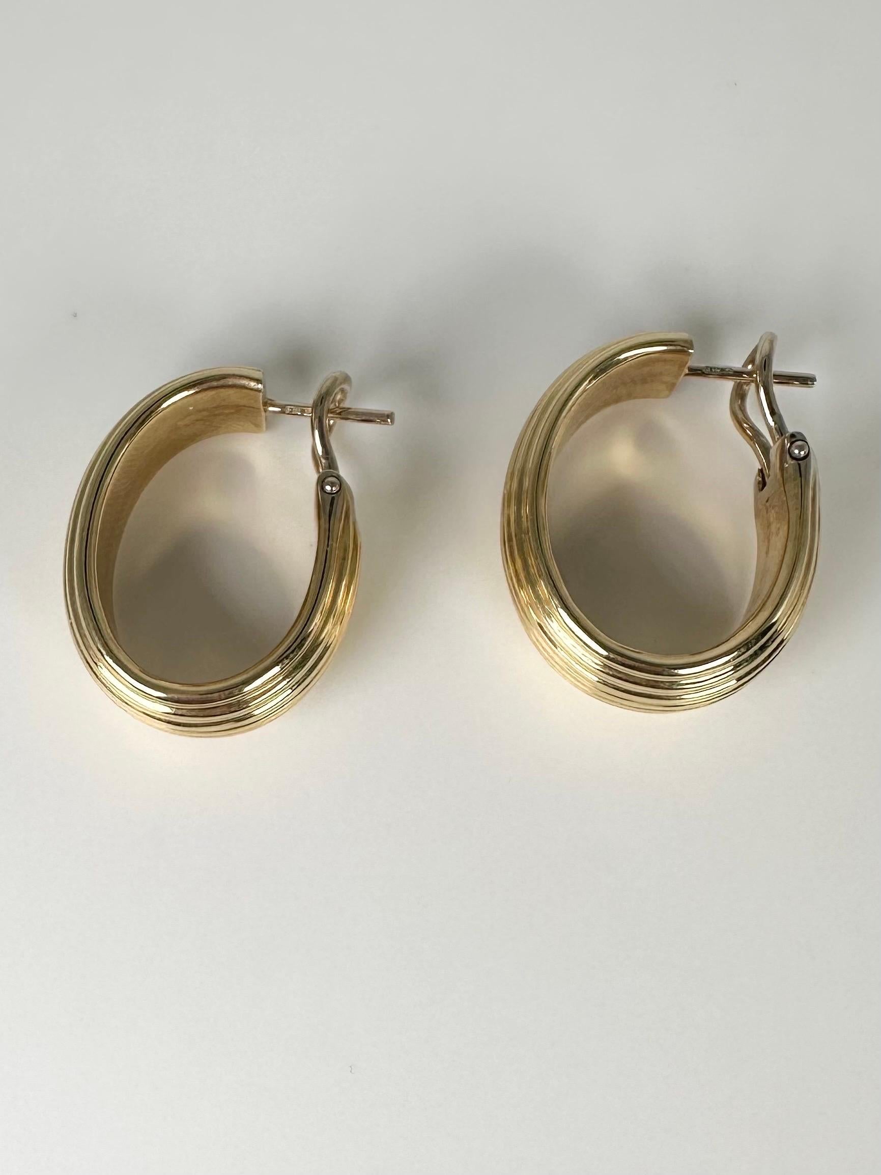 Textured hoop earrings in 18KT yellow gold. Fantastic when on ear, look at the glow on photos and video!

GOLD: 18KT gold
Grams:9.60
size: 7.5
Item#: 425-00001EKP

WHAT YOU GET AT STAMPAR JEWELERS:
Stampar Jewelers, located in the heart of Jupiter,