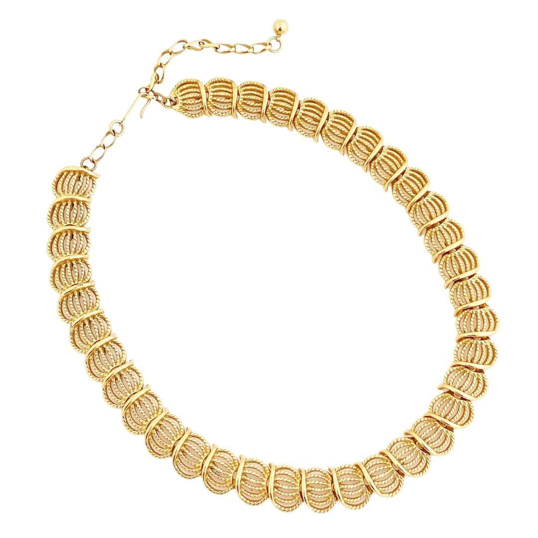 Gold Textured Link Choker Necklace, 1960s For Sale