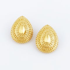 Gold Textured Teardrop Earrings by Trifari, 1980s