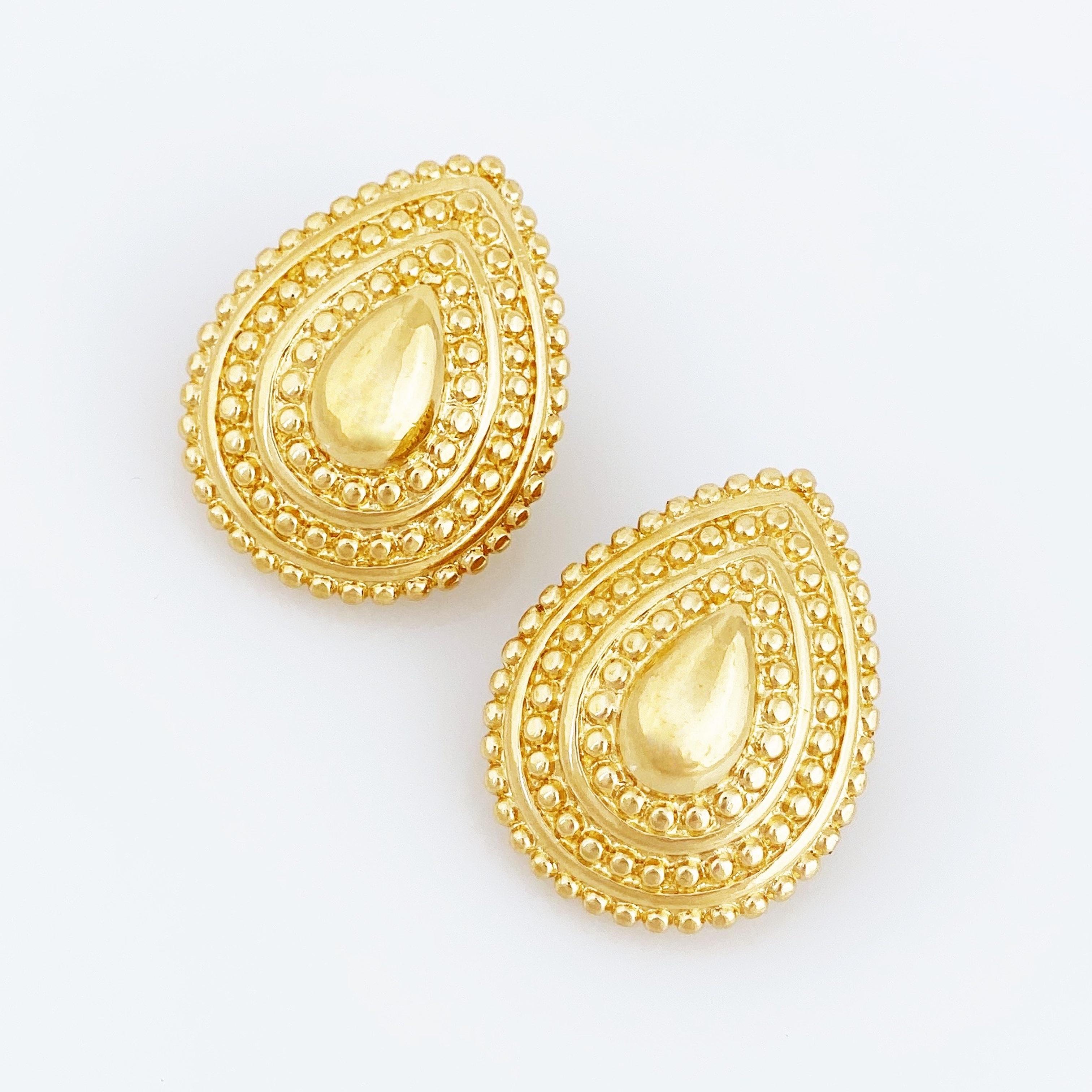 Modern Gold Textured Teardrop Earrings by Trifari, 1980s