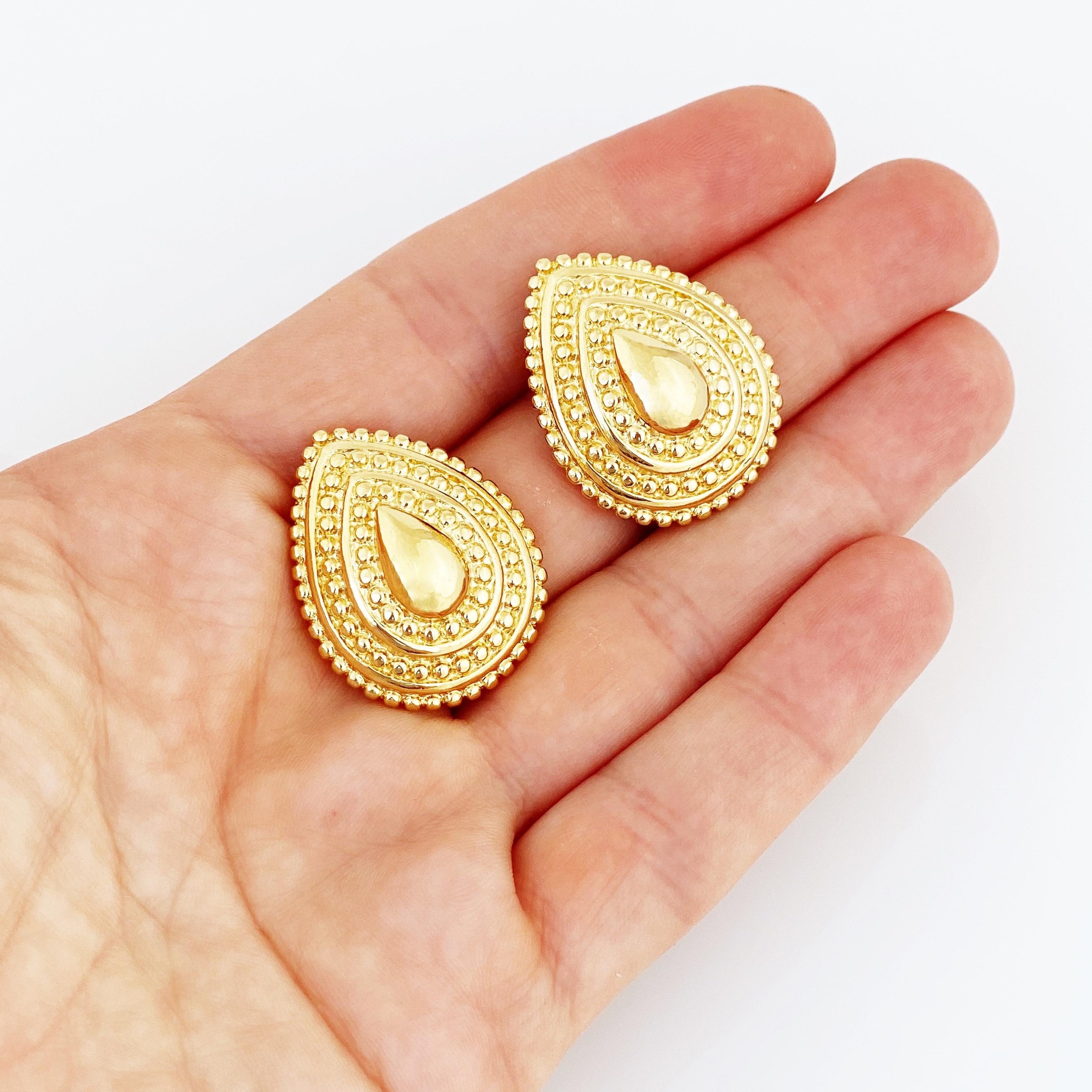 Women's Gold Textured Teardrop Earrings by Trifari, 1980s