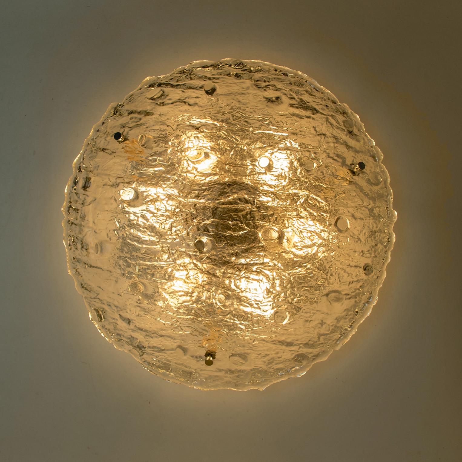 Gold Textured Wave Glass Flush Mount by Kaiser Leuchten, 1970s For Sale 3