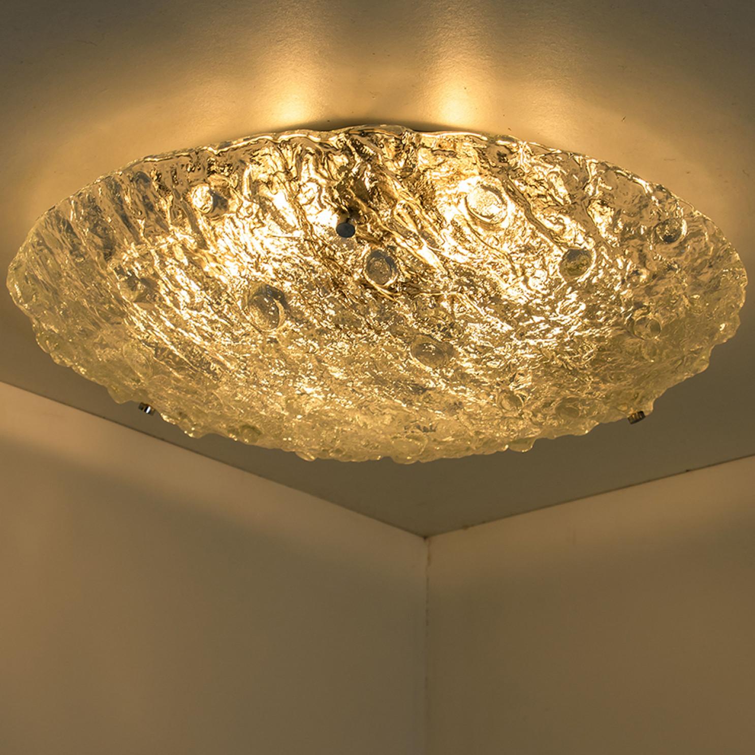 Gold Textured Wave Glass Flush Mount by Kaiser Leuchten, 1970s For Sale 5