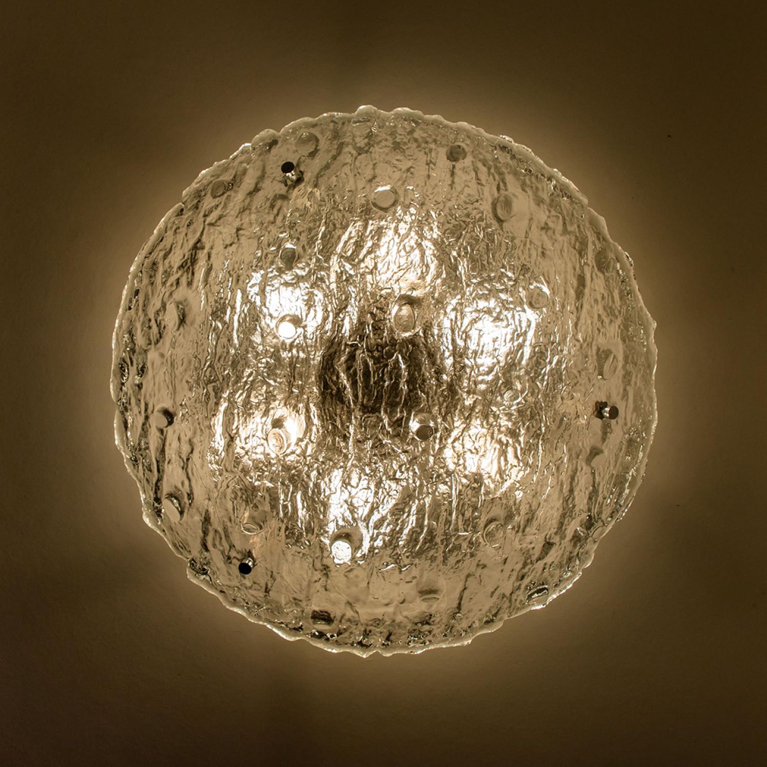 Gold Textured Wave Glass Flush Mount by Kaiser Leuchten, 1970s For Sale 6