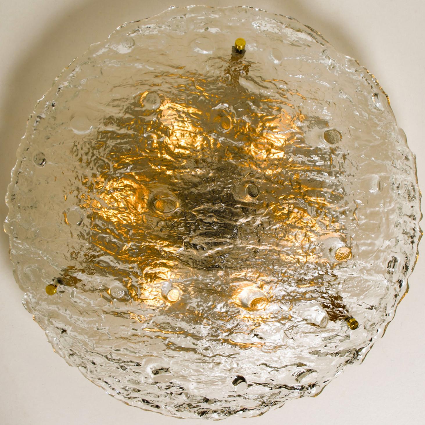 Gold Textured Wave Glass Flush Mount by Kaiser Leuchten, 1970s For Sale 8