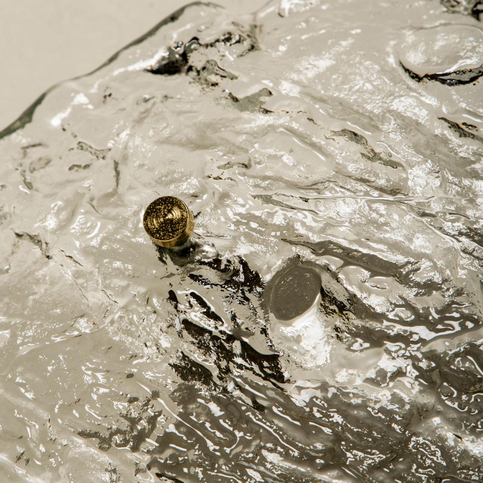Mid-Century Modern Gold Textured Wave Glass Flush Mount by Kaiser Leuchten, 1970s For Sale