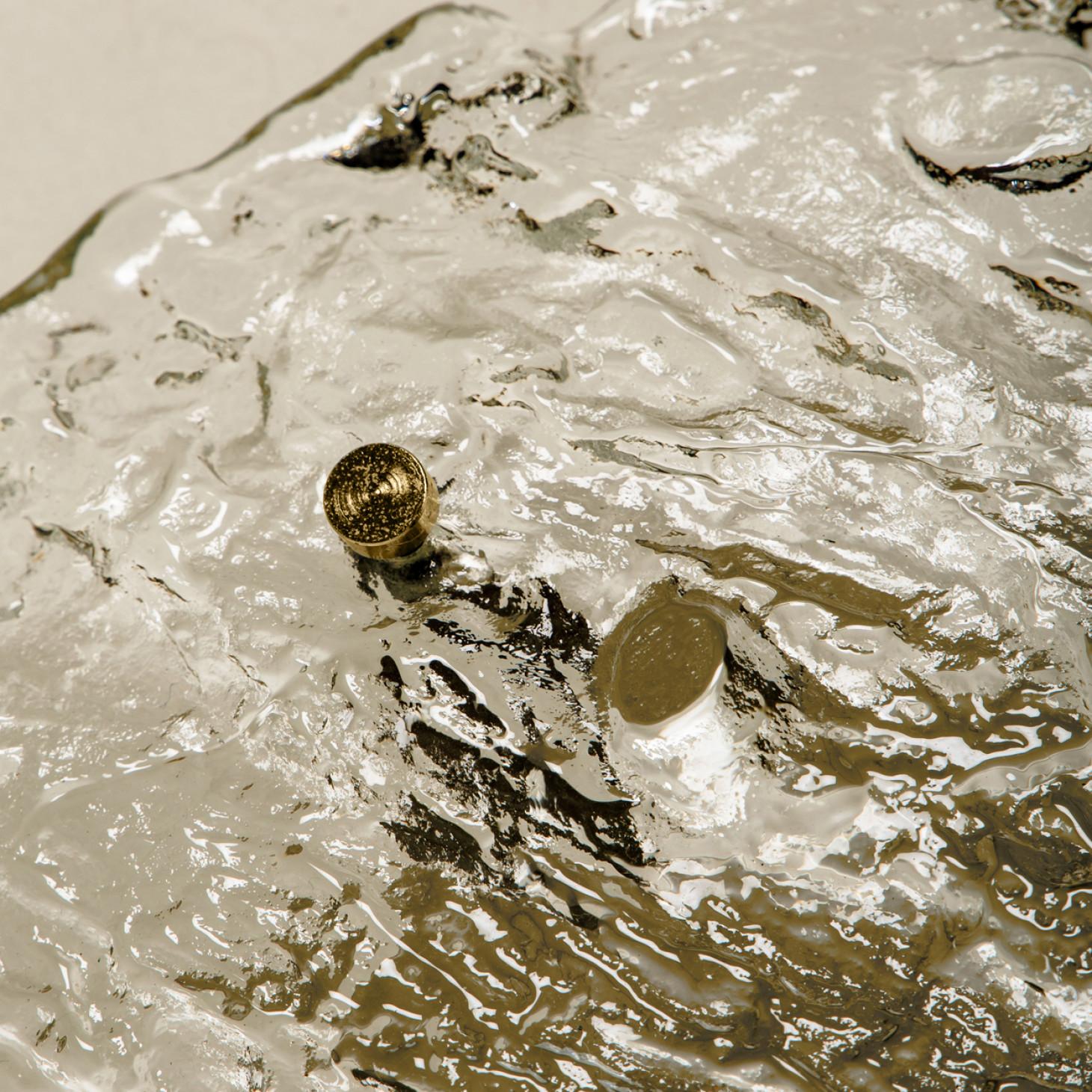 German Gold Textured Wave Glass Flush Mount by Kaiser Leuchten, 1970s For Sale