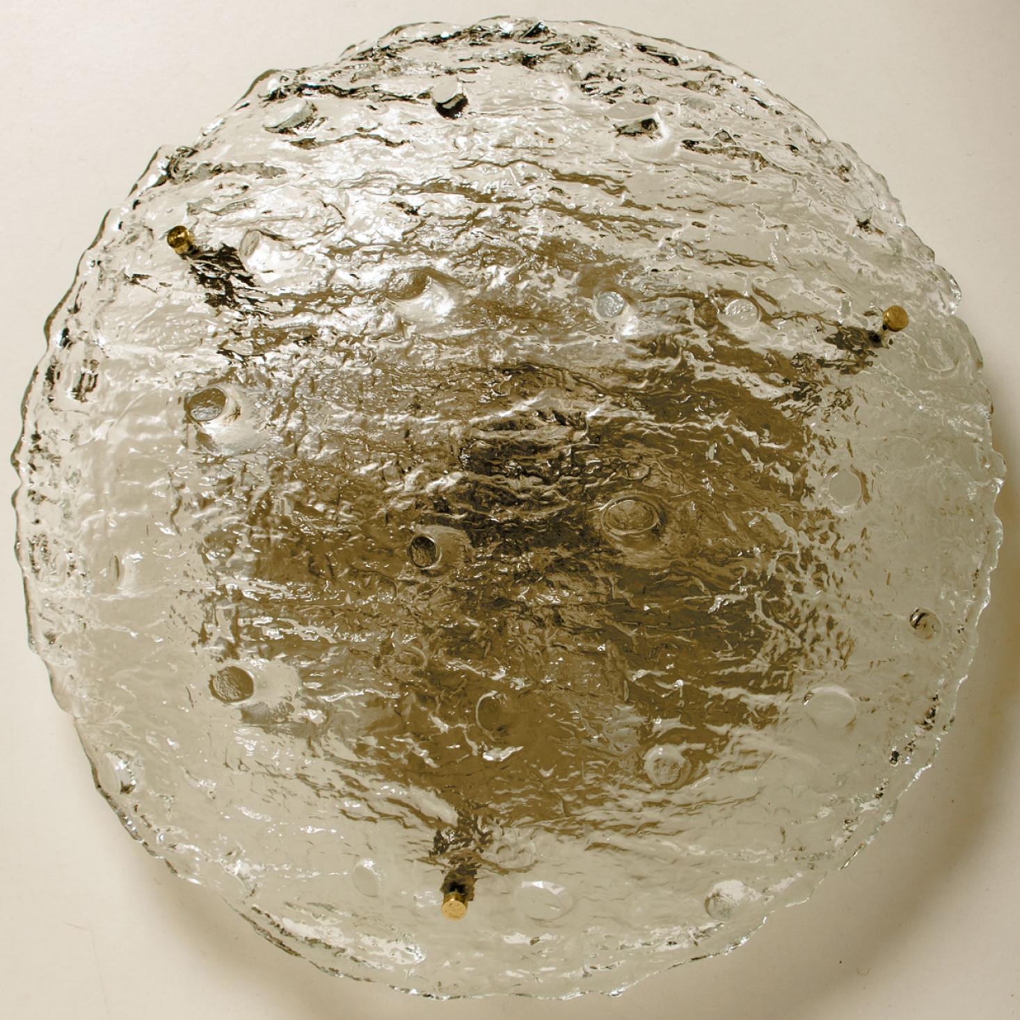 Other Gold Textured Wave Glass Flush Mount by Kaiser Leuchten, 1970s For Sale