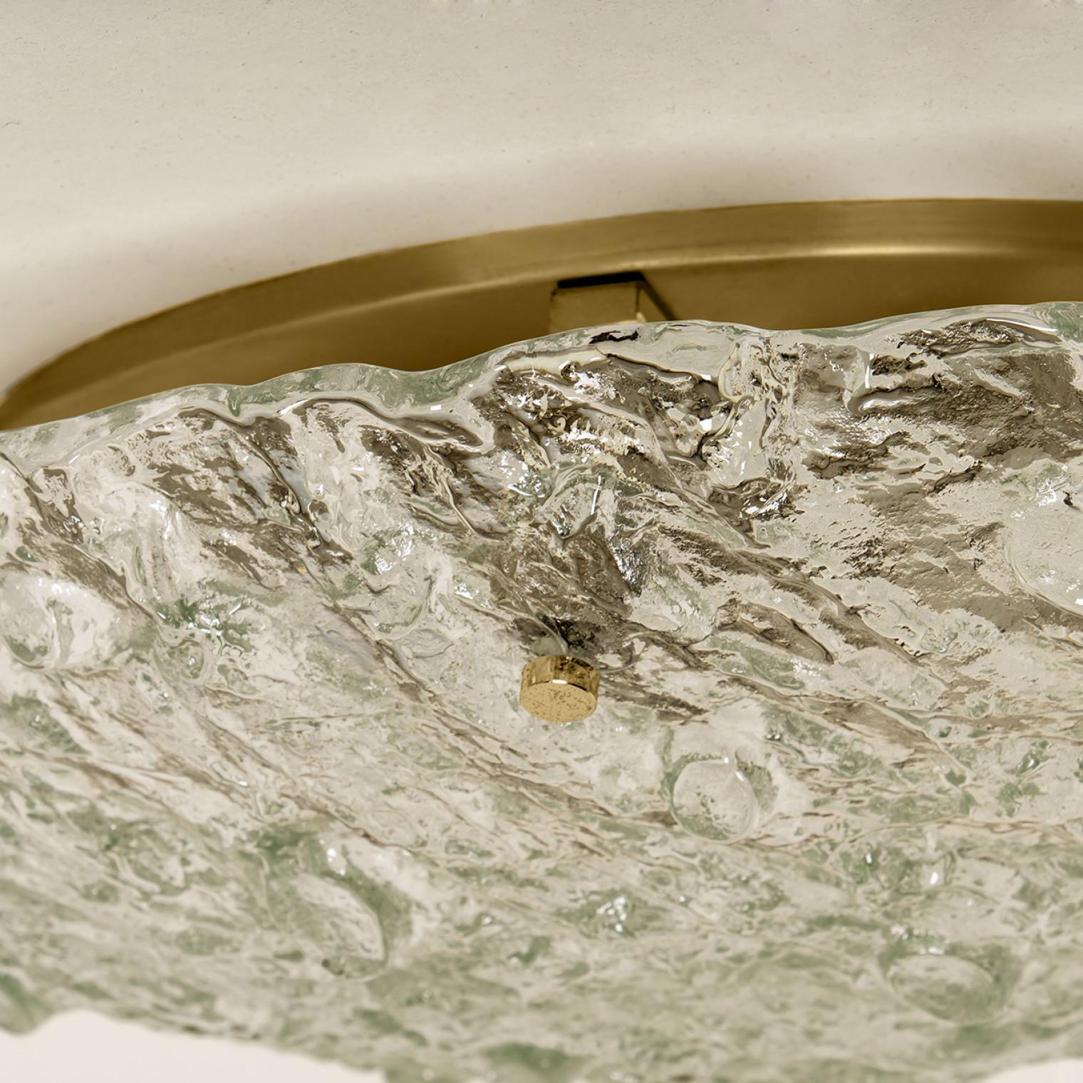Gold Textured Wave Glass Flush Mount by Kaiser Leuchten, 1970s In Good Condition For Sale In Rijssen, NL