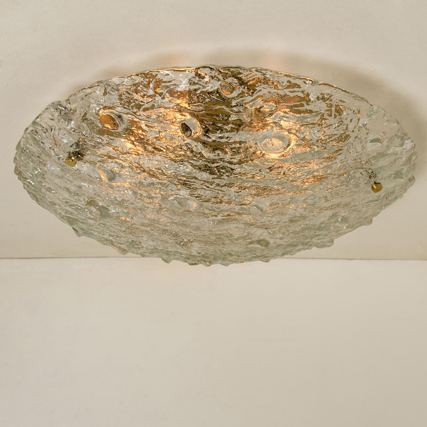 20th Century Gold Textured Wave Glass Flush Mount by Kaiser Leuchten, 1970s For Sale