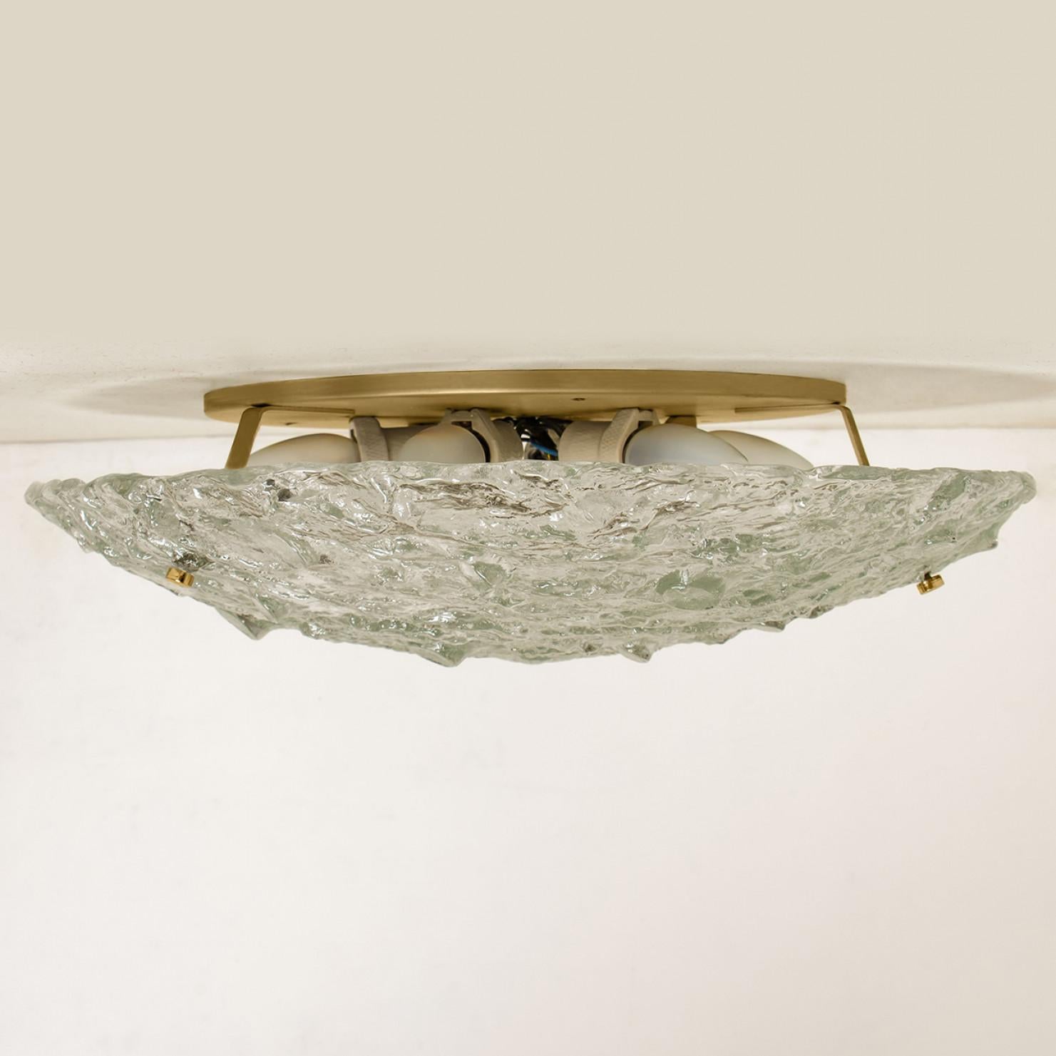 Gold Textured Wave Glass Flush Mount by Kaiser Leuchten, 1970s For Sale 1