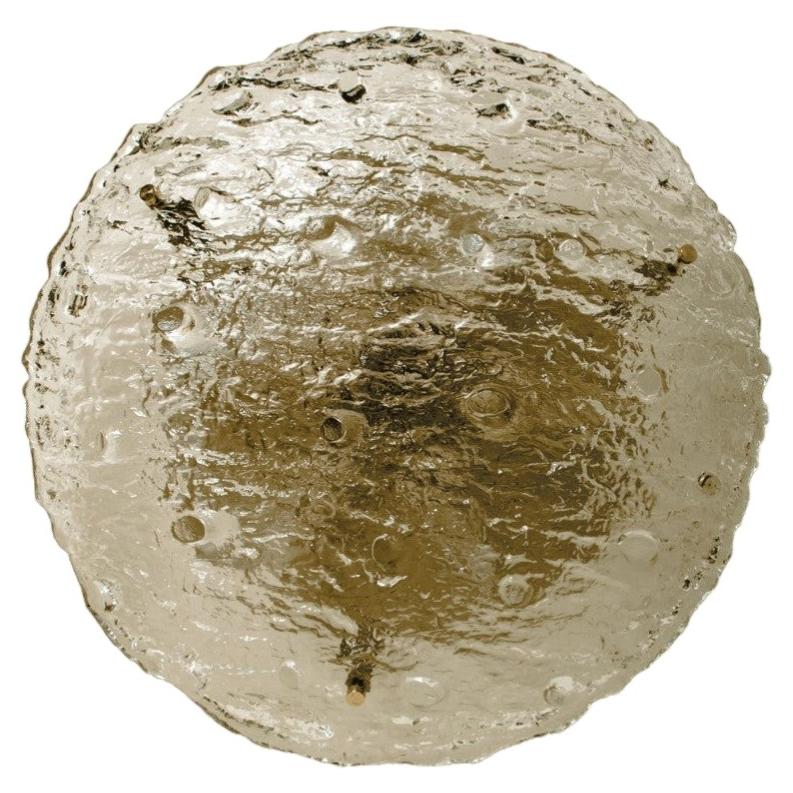 Gold Textured Wave Glass Flush Mount by Kaiser Leuchten, 1970s For Sale