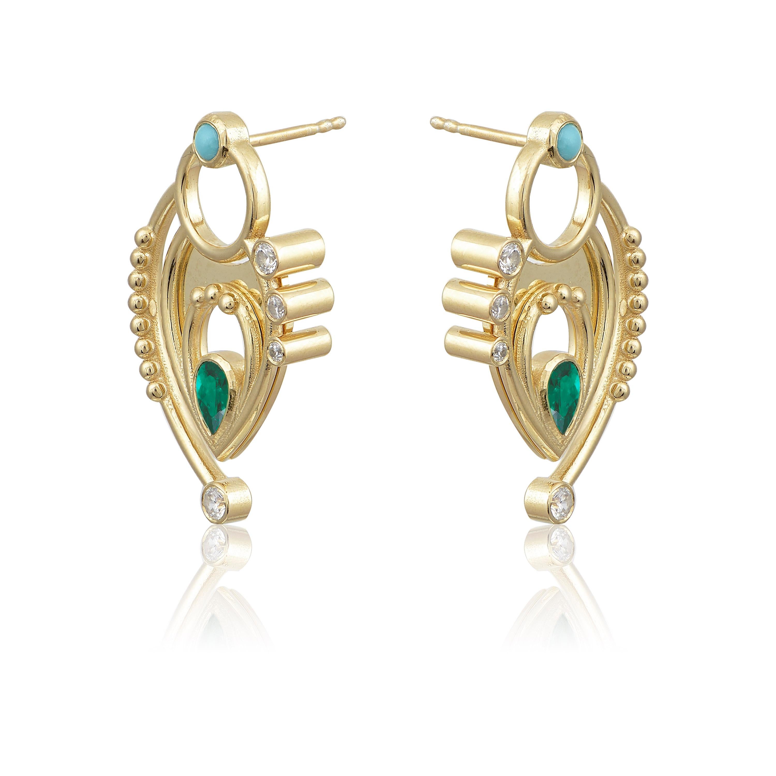 Designer: Alexia Gryllaki

Dimensions: motif L30x18mm
Weight: approximately 13.8g (pair)
Barcode: NEX4021


Gold Textures pear-shaped earrings in 18 karat yellow gold with pear-shaped emeralds approx. 0.80cts, round brilliant-cut diamonds approx.