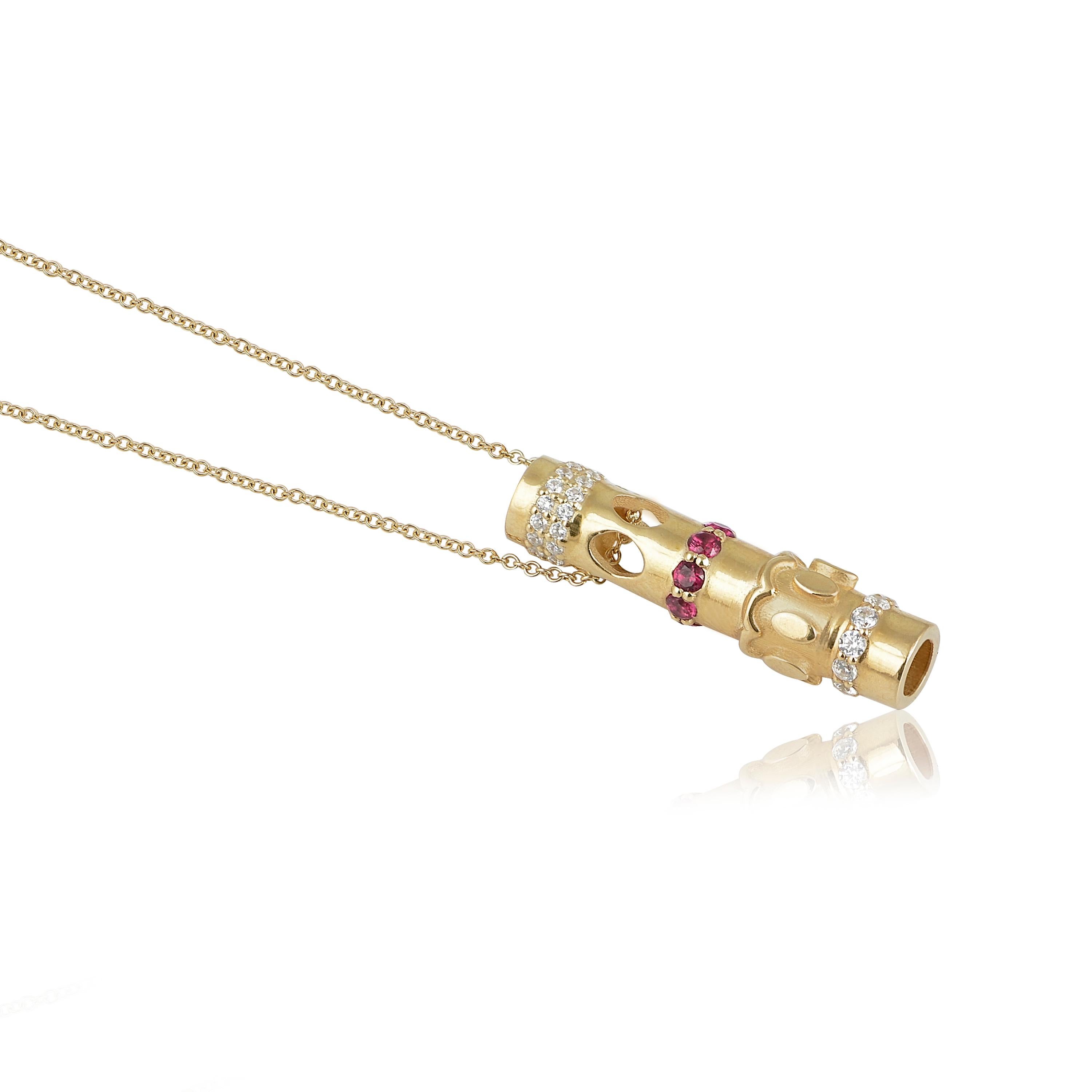 Contemporary Gold Textures Interchangeable Pendant in 18 Karat Gold with Diamonds and Rubies For Sale