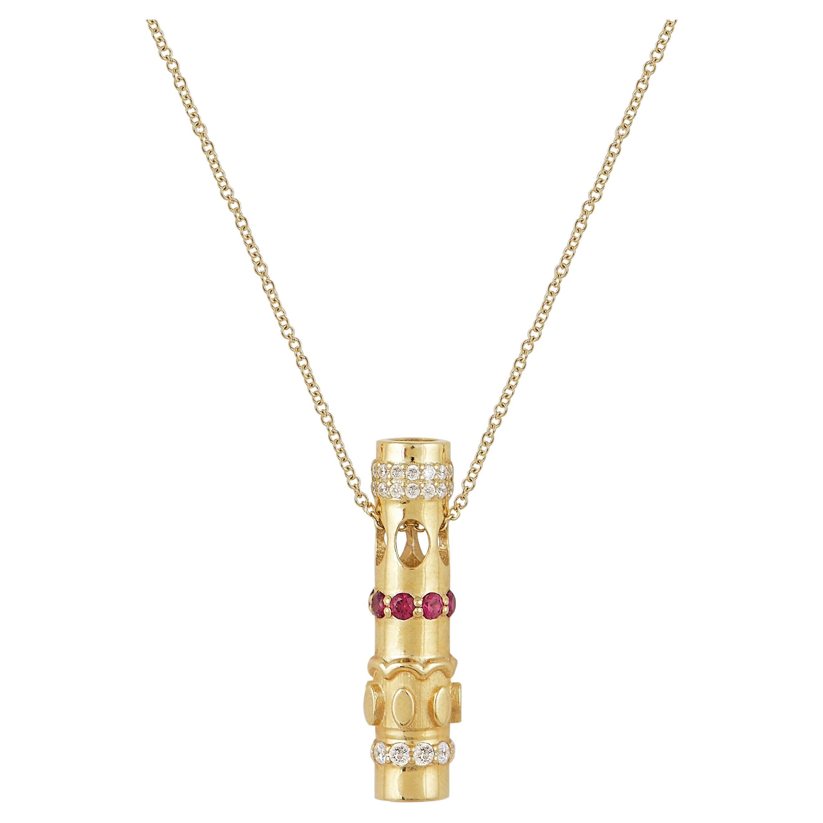 Gold Textures Interchangeable Pendant in 18 Karat Gold with Diamonds and Rubies For Sale