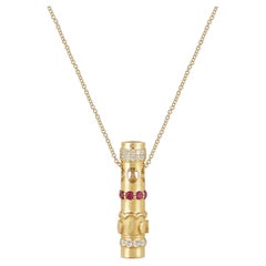 Gold Textures Interchangeable Pendant in 18 Karat Gold with Diamonds and Rubies