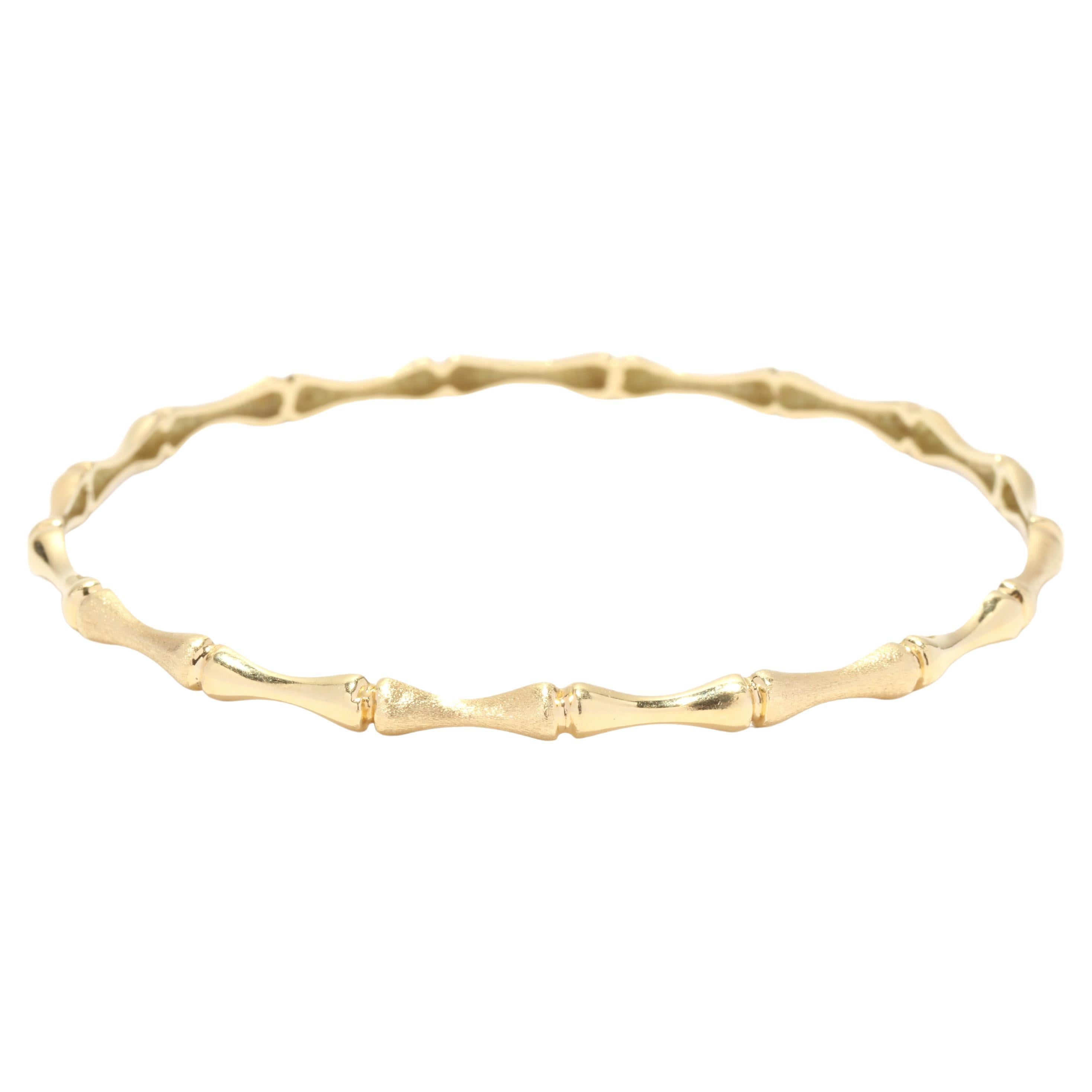 Gold Thin Bamboo Bangle Bracelet, 18KT Yellow Gold