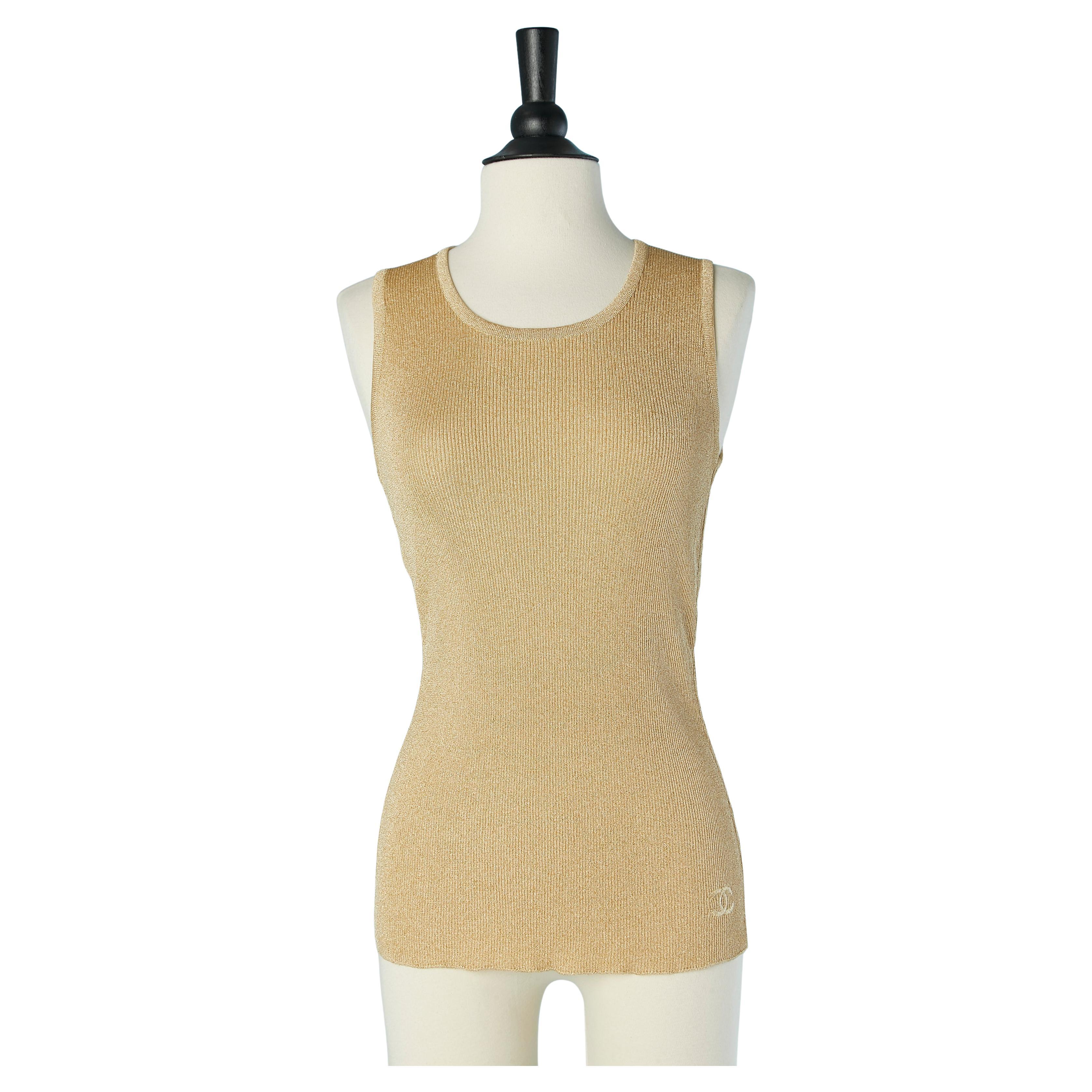 Gold thin knit sleeveless top CHANEL BOUTIQUE