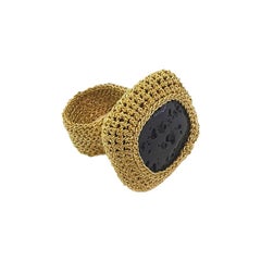 Gold Thread 18 Karat Black Natural Lava Crochet Statement Cocktail Classic Ring