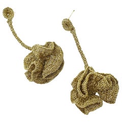 Gold Thread Art Nouveau Style Contemporary Crochet Fashion Statement Earrings