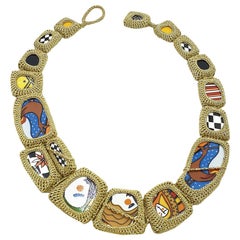 Gold Thread Modern Color Fun Porcelain Contemporary Artistic Fashion Necklace