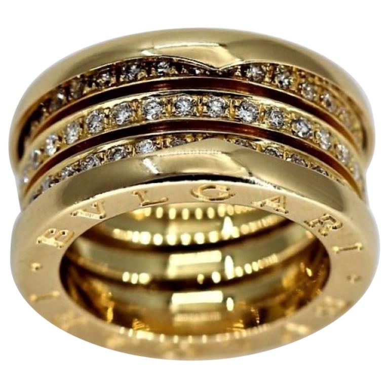 Yellow Gold Three Row Bvlgari B Zero 1 Ring With Diamonds Size 4 1 2 For Sale At 1stdibs