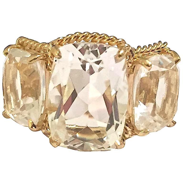 Gold Three Stone Ring with Rope Twist Border For Sale
