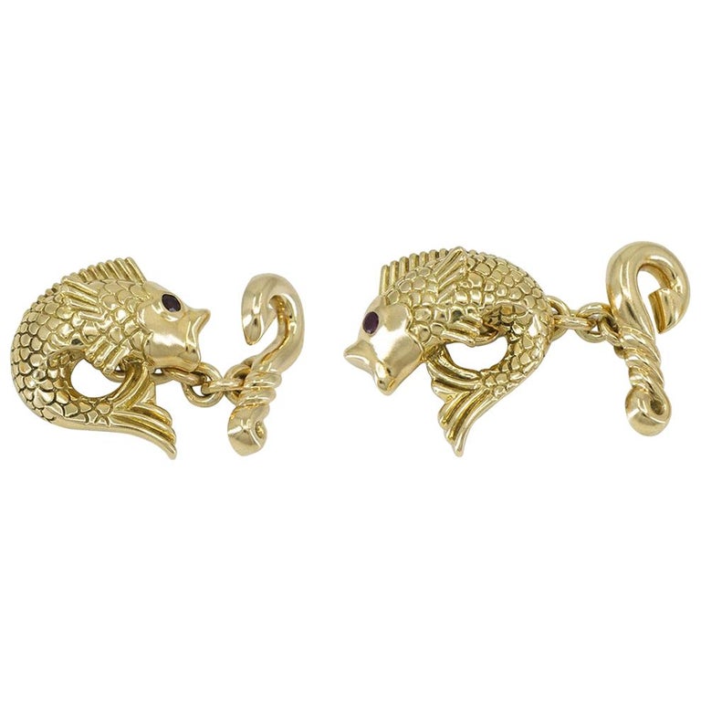 Gold Tiffany and Co. Fish/Fish Hook Cufflinks at 1stDibs