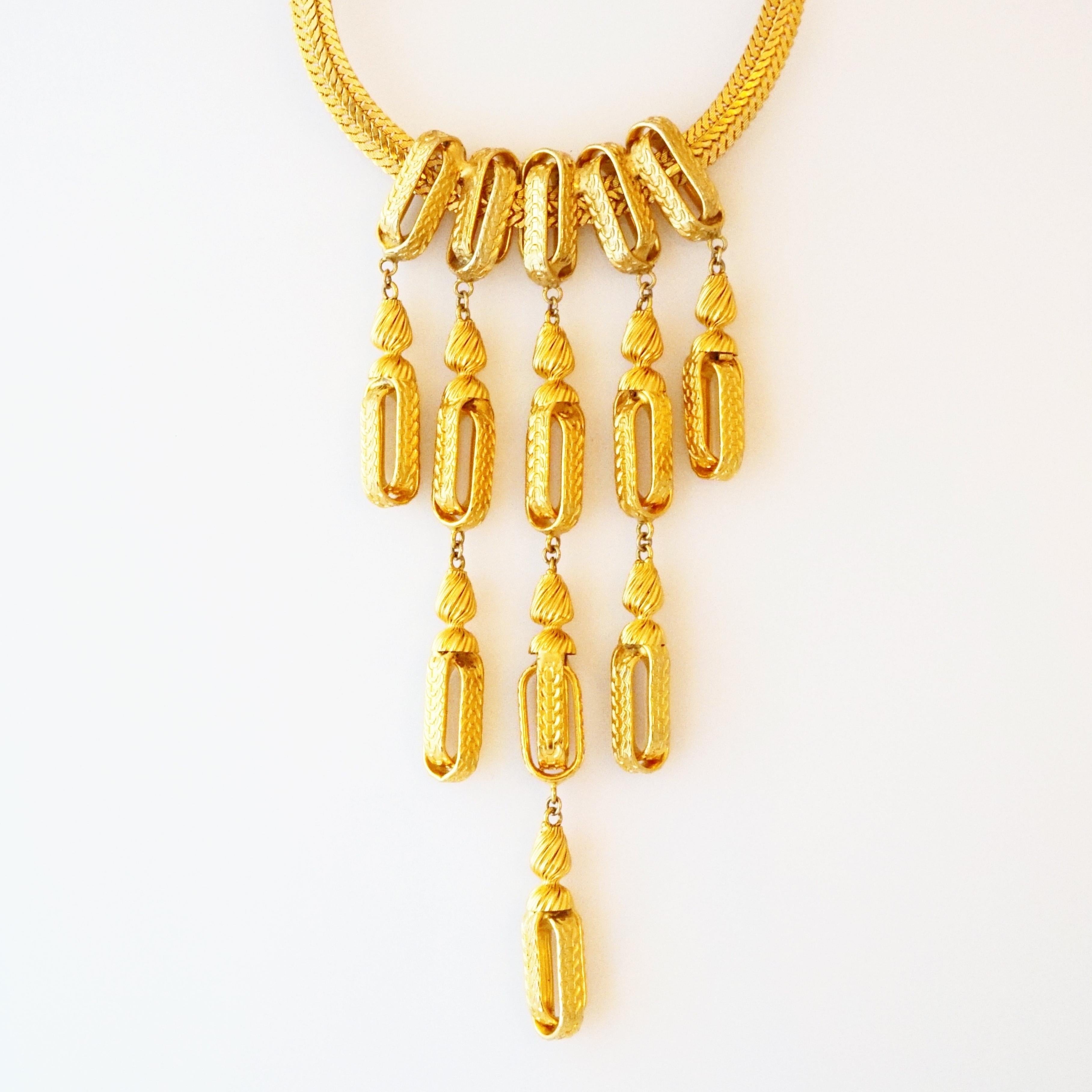Modern Gold Tinkling Waterfall Tiered Bib Necklace By William De Lillo, 1970s For Sale