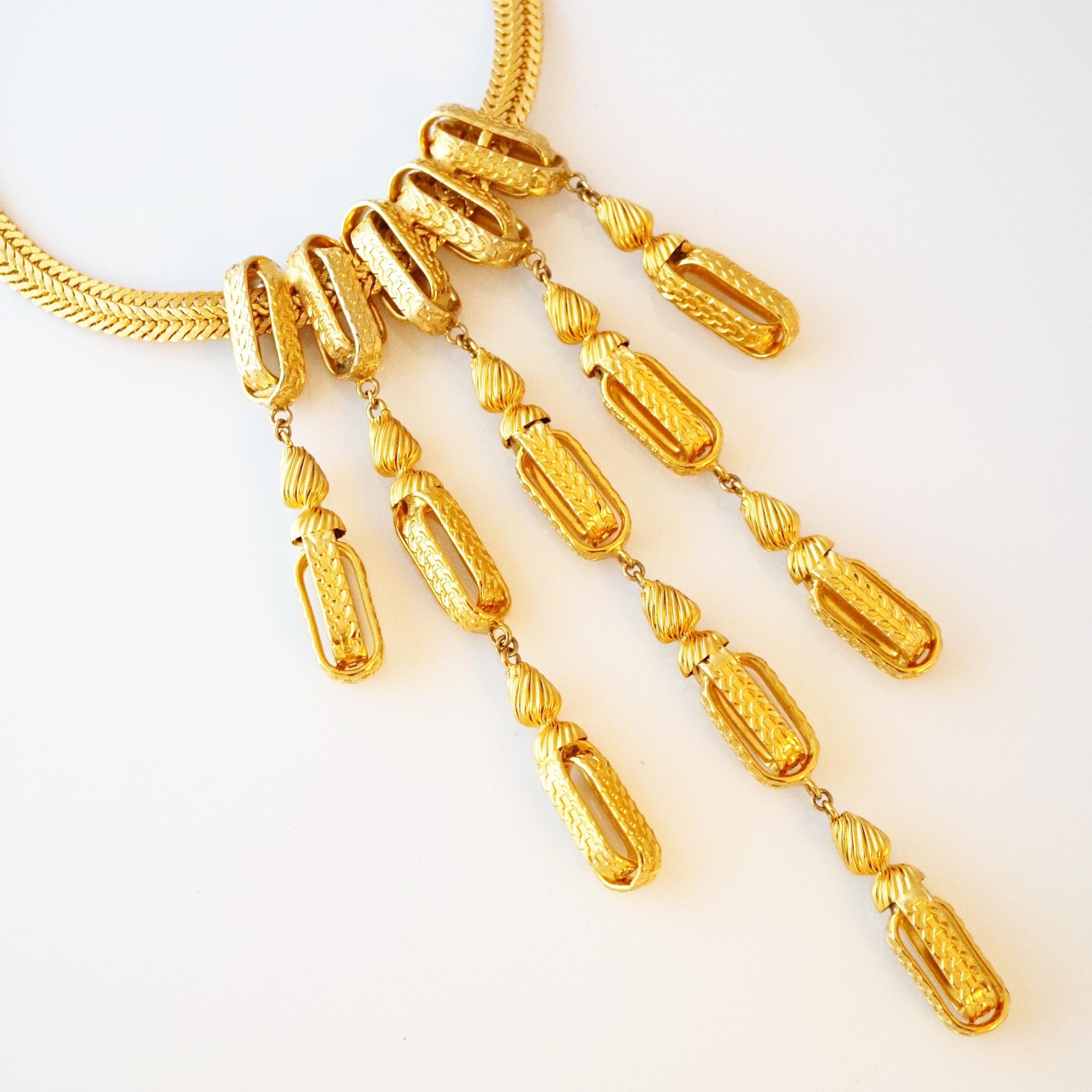 Gold Tinkling Waterfall Tiered Bib Necklace By William De Lillo, 1970s In Good Condition For Sale In McKinney, TX