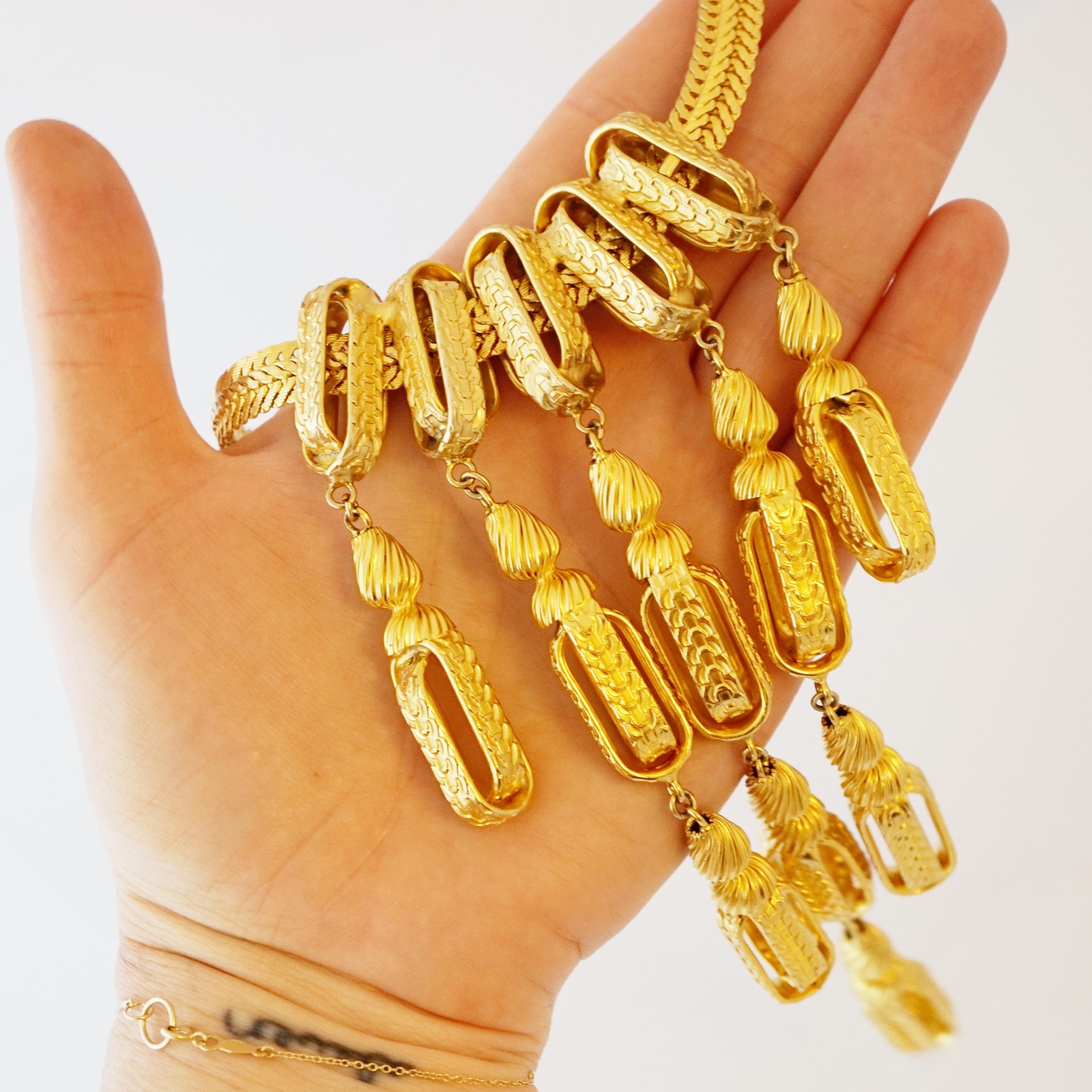 Gold Tinkling Waterfall Tiered Bib Necklace By William De Lillo, 1970s For Sale 1