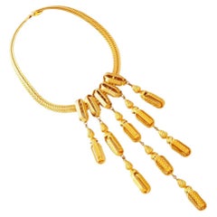 Gold Tinkling Waterfall Tiered Bib Necklace By William De Lillo, 1970s