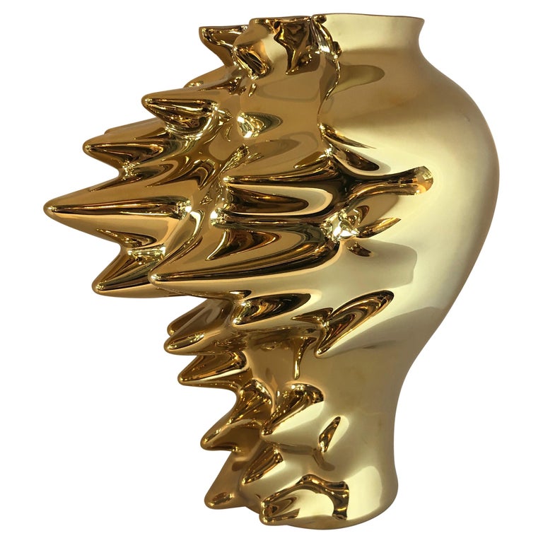 Gold Titanium Over White Porcelain "Fast" Vase by Cedric Ragot for