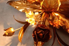 Gold Tole Floral Wall Light, 1970s, Italy