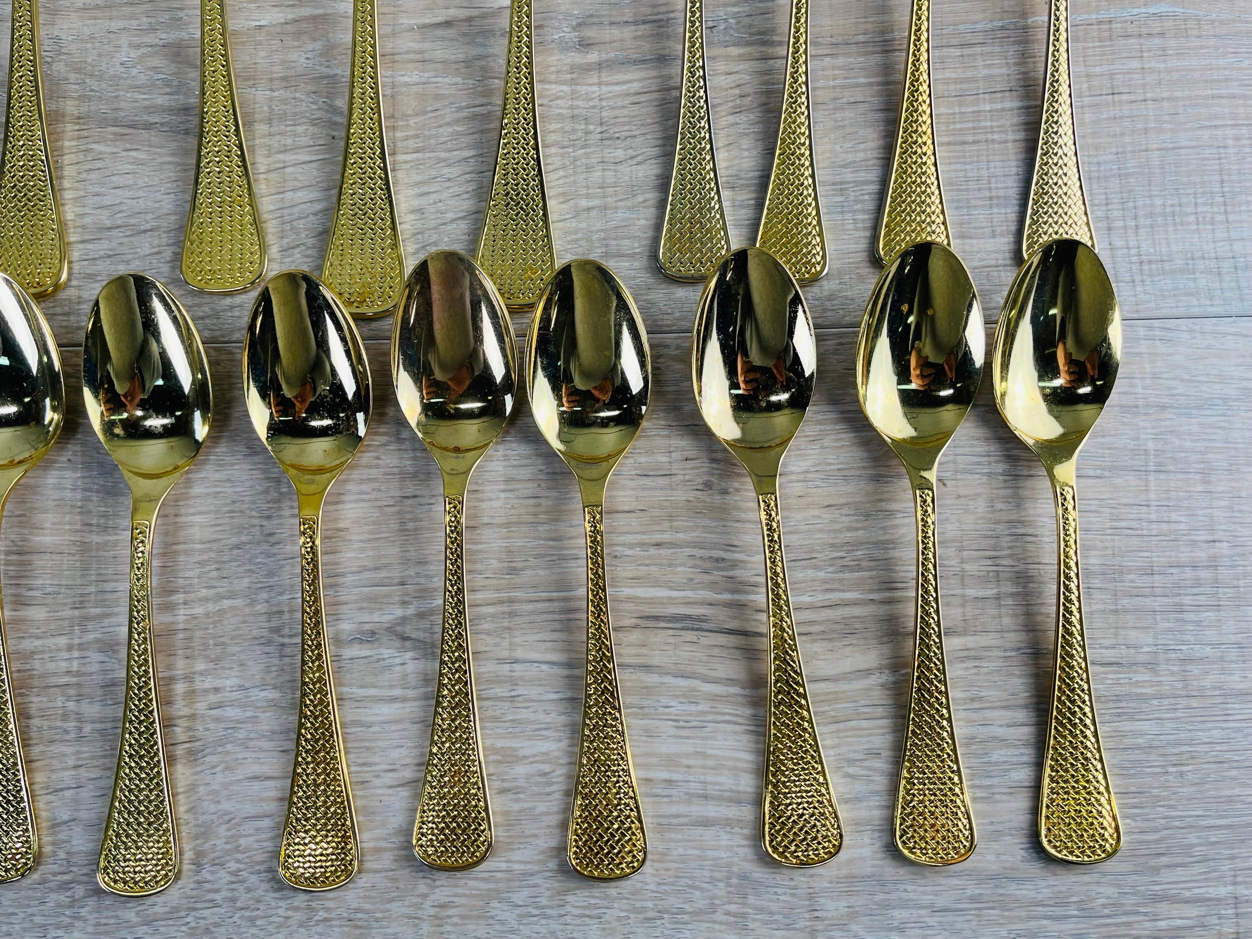Gold Tone Basketweave Flatware Set, 50 Pieces For Sale at 1stDibs