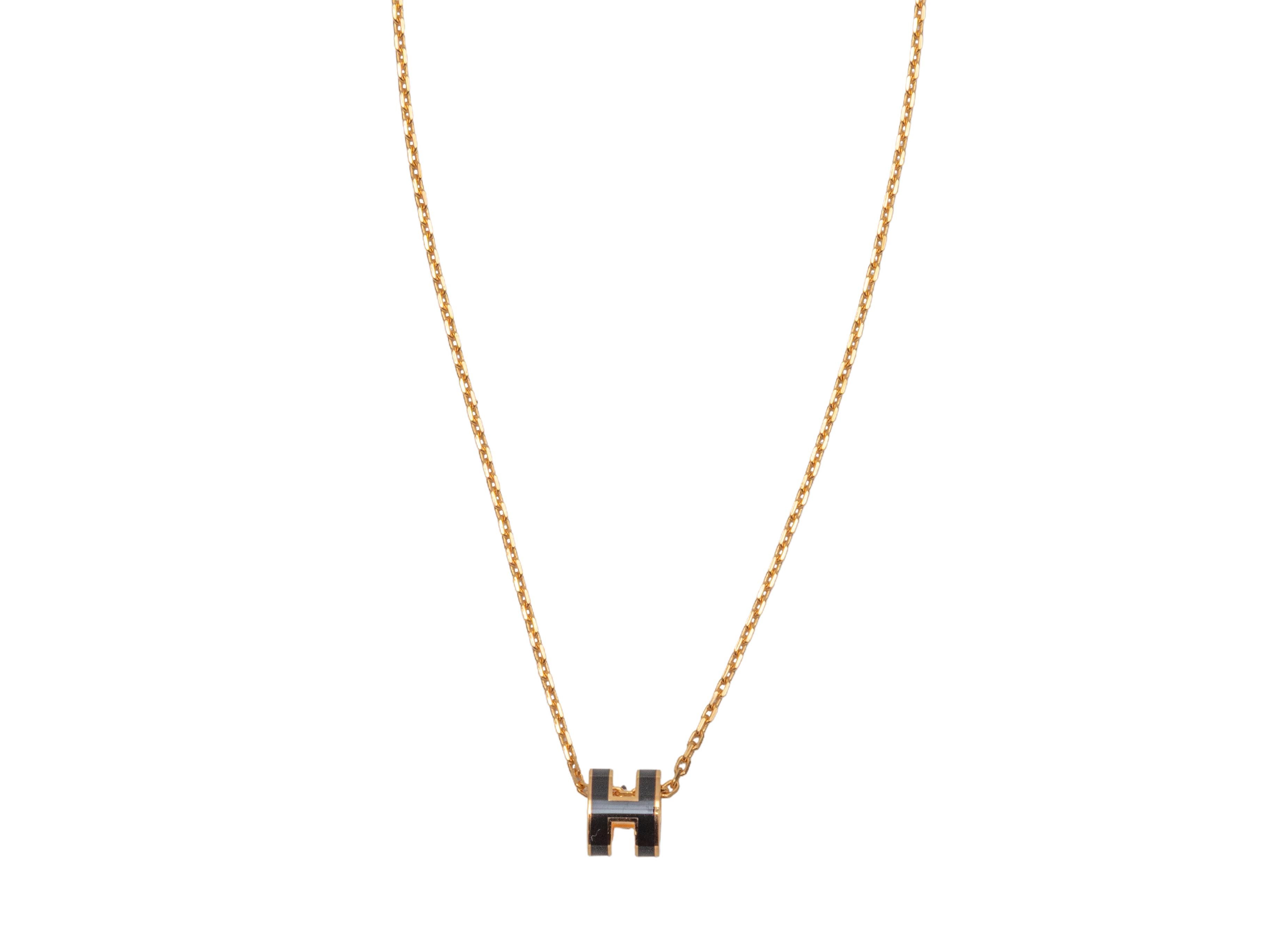 Gold-Tone & Black Hermes Mini Pop H Necklace In Good Condition For Sale In New York, NY